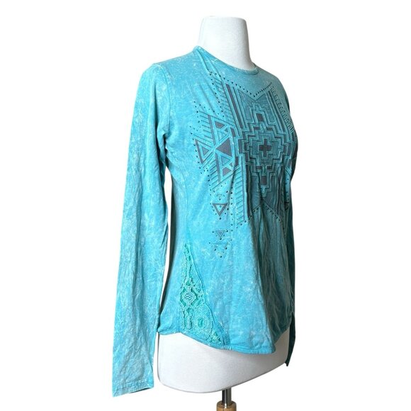 Cowboy Legend Teal Blue Long Sleeve Tee Size Medium - Picture 2 of 6